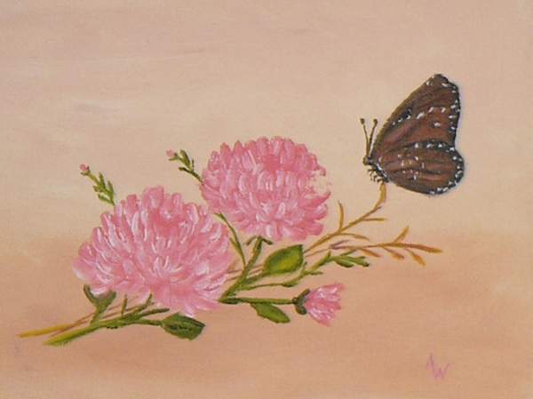 Oil Painting- Watercolor Or Acrylic - Of Flower With Butterfly